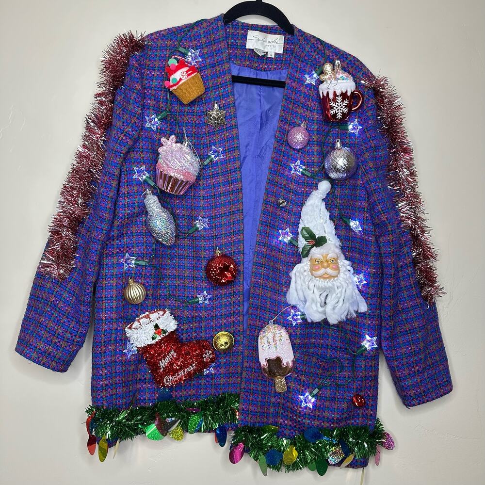 Ugly Christmas Sweater Blazer LIGHTS UP Tacky Tinsel Xmas Party Winner Size XL
